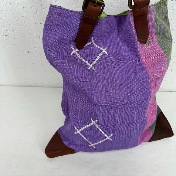 MaiQ Amsterdam Handmade Bohemian Leather and Cloth Tote Bag Purse - Picture 10 of 15